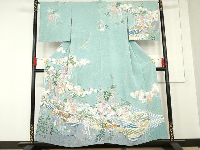 平和屋着物●日本画家　白鳥映雪　訪問着　鴛鴦吉祥花文　正絹　逸品　AABE2780cs