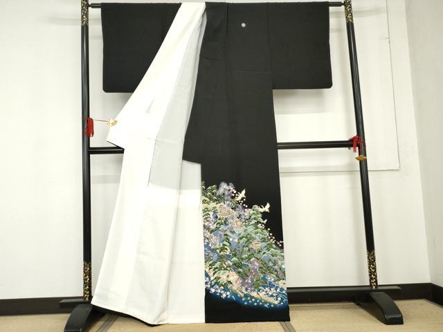 平和屋着物●本加賀友禅作家　江波秀明　黒留袖　飛鶴風景松文　暈し染め　さが美扱い　正絹　逸品　AABE2790cs