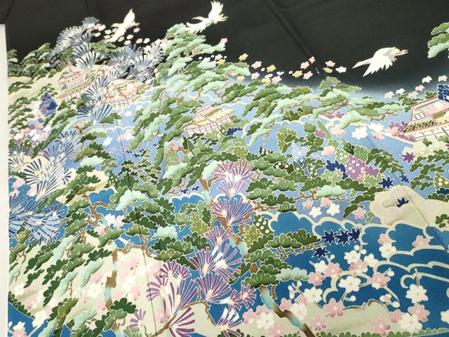 平和屋着物●本加賀友禅作家　江波秀明　黒留袖　飛鶴風景松文　暈し染め　さが美扱い　正絹　逸品　AABE2790cs