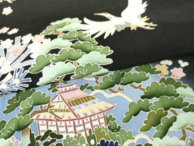 平和屋着物●本加賀友禅作家　江波秀明　黒留袖　飛鶴風景松文　暈し染め　さが美扱い　正絹　逸品　AABE2790cs