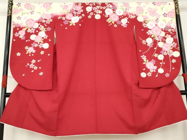 平和屋着物●小振袖　二尺袖　草花文　暈し染め　金彩　洗える着物　AABE2796cs