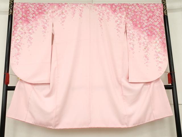 平和屋着物●小振袖　二尺袖　舞花文　暈し染め　金彩　洗える着物　AABE2798cs