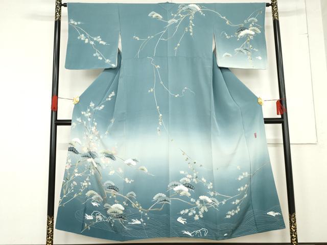 平和屋着物●京友禅伝統工芸士　坂東峰彩　訪問着　立波に枝松　暈し染め　正絹　逸品　AABE2809cs