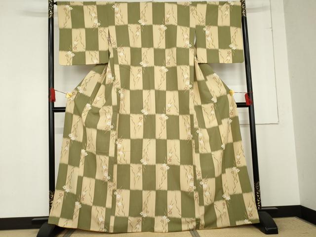 平和屋着物●小紋　市松草花文　洗える着物　AABE2830cs