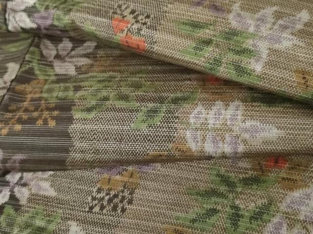 平和屋着物●本場大島紬　草花間道　正絹　逸品　AABE2873cs