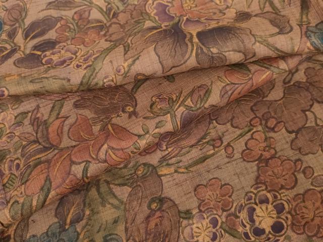 平和屋着物●上質な紬　手描き　花鳥文　正絹　逸品　AABE2903cs