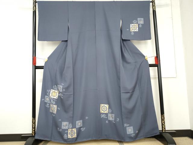 平和屋着物●訪問着　駒刺繍　正倉院花文　花喰い鳥　花兎　金彩　正絹　逸品　未使用　AABE2914cs