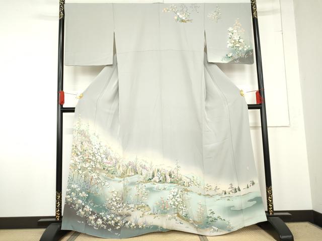 平和屋着物●京友禅作家　外池雅峰　訪問着　浜松風景文　暈し染め　正絹　逸品　AABE2920cs