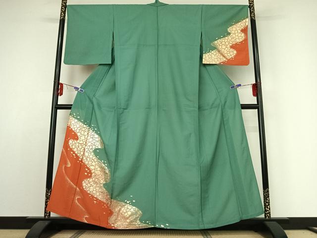 平和屋着物▽訪問着　単衣　流水箔散らし　暈し染め　金彩　洗える着物　AABE3366jh