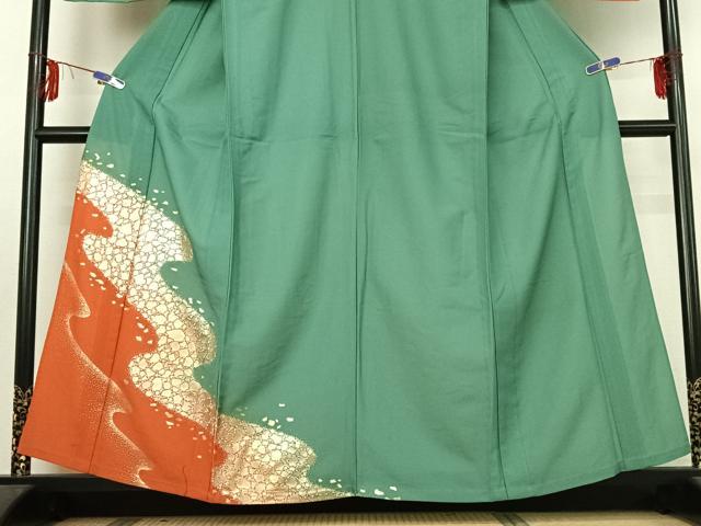 平和屋着物▽訪問着　単衣　流水箔散らし　暈し染め　金彩　洗える着物　AABE3366jh_2