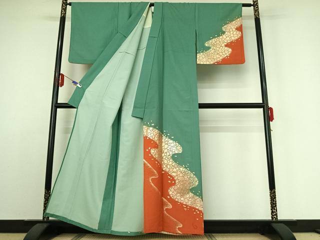 平和屋着物▽訪問着　単衣　流水箔散らし　暈し染め　金彩　洗える着物　AABE3366jh_1