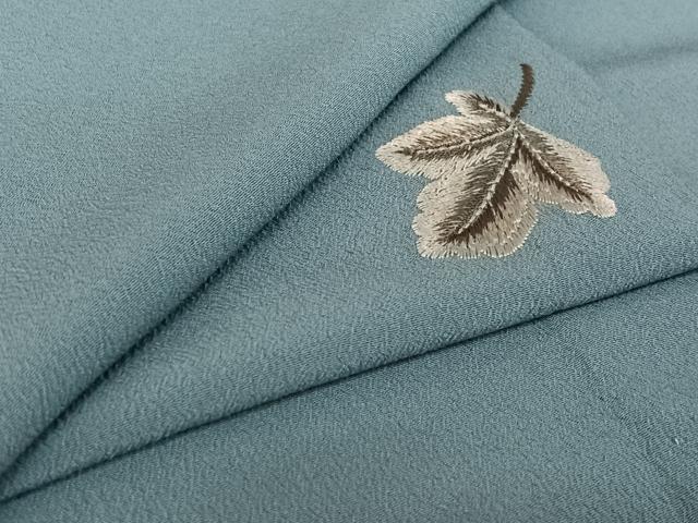 平和屋着物▽小紋　単衣　総刺繍　舞葉文　洗える着物　AABE3370jh