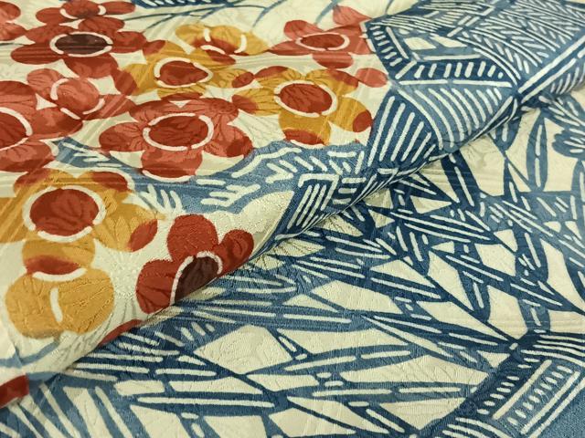 平和屋着物▽和染紅型　栗山紅型　栗山吉三郎　振袖　単衣　型染め　松竹梅風景文　高島屋扱い　正絹　逸品　AABE3383jh