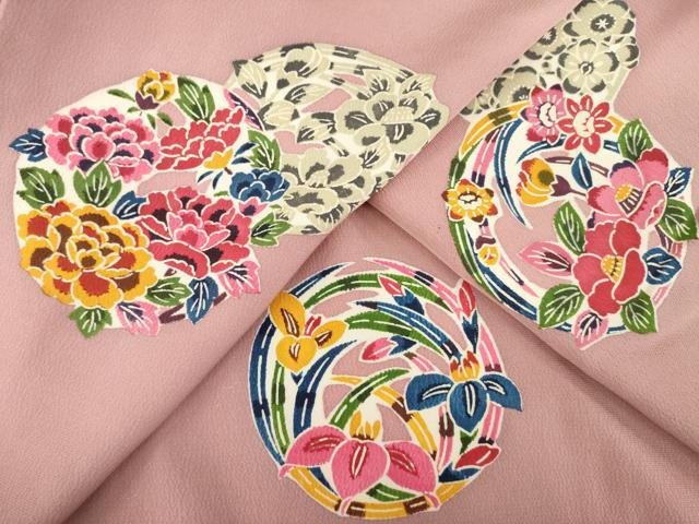 平和屋着物●上質な小紋　型染め　花丸文　正絹　逸品　AABE3404ck