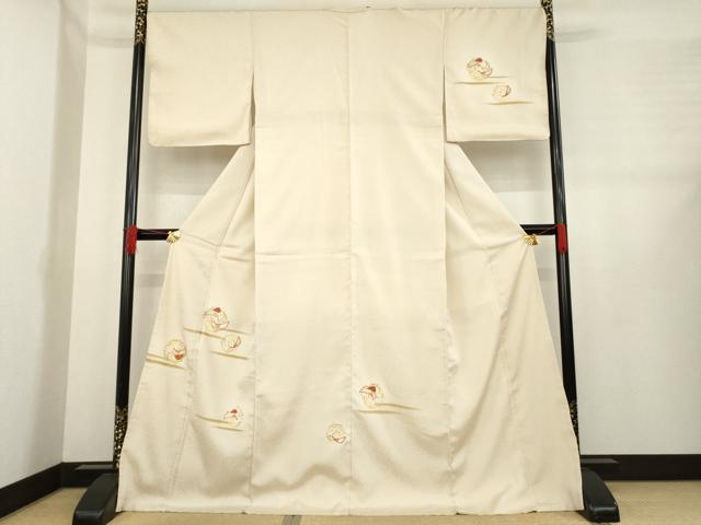 平和屋着物●訪問着　刺繍　舞扇文　金糸　金彩　ロング丈　正絹　逸品　AABE3408ck