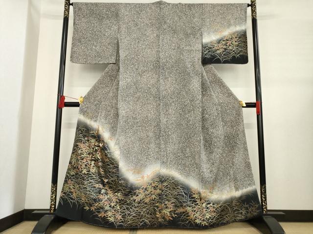 平和屋着物●訪問着　刺繍　南天文　鳥　暈し染め　金彩　正絹　逸品　AABE3414ck