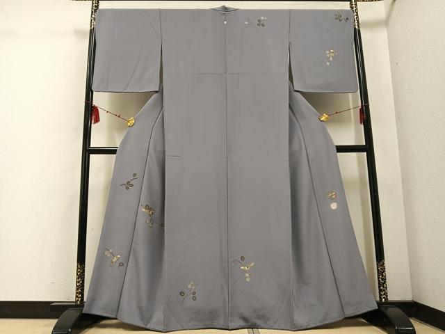 平和屋着物●名門・上野家　四代目 上野真(二代目 上野為二)　訪問着　枝葉に休み鳥　金銀彩　正絹　逸品　AABE3939ph