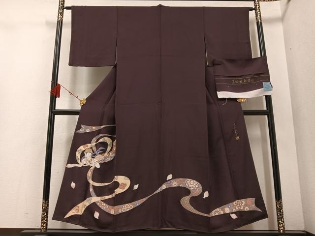 平和屋着物●世界的友禅作家　千地泰弘　色留訪問着　寿光織　天女　高級健取ちりめん　反端付き　正絹　逸品　AABE3996ph