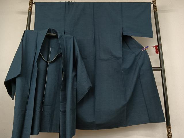 平和屋着物▽男性　紬　単衣　アンサンブル　横段文　正絹　逸品　AABE4006jh