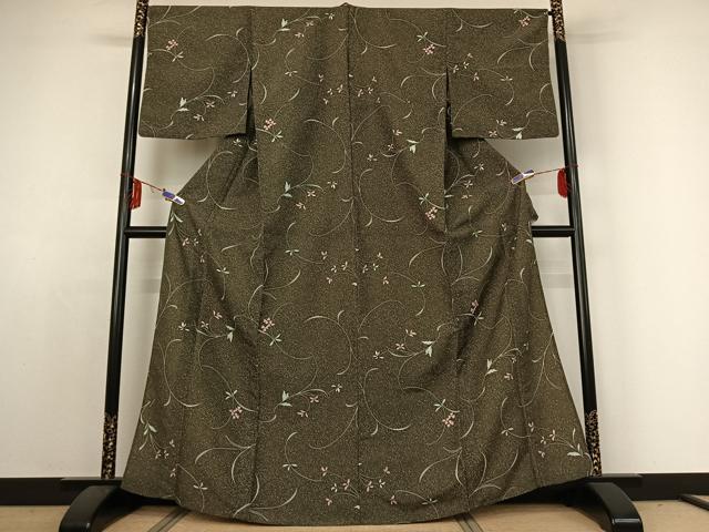 平和屋着物▽小紋　単衣　花唐草文　洗える着物　AABE4011jh