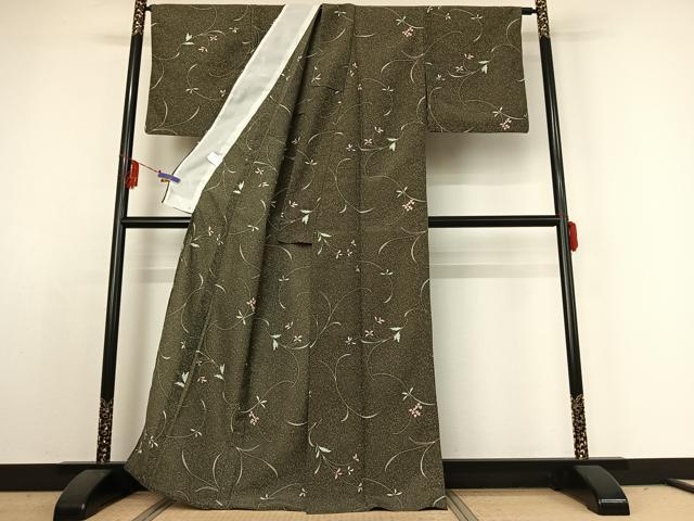 平和屋着物▽小紋　単衣　花唐草文　洗える着物　AABE4011jh