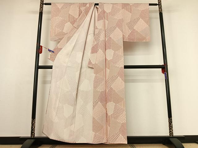 平和屋着物▽上質な小紋　単衣　切嵌吉祥文　正絹　逸品　AABE4014jh 平和屋着物▽上質な小紋 単衣 切り嵌め更紗花文 反端付き 正絹 逸品