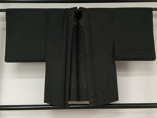 平和屋着物▽羽織　スリーシーズン　春夏秋　塵除け　草葉地紋　暗黒色　正絹　逸品　AABE4030jh 平和屋着物▽羽織 スリーシーズン 春夏秋 塵除け 草葉地紋 暗黒色 正絹
