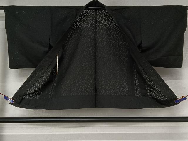 平和屋着物▽羽織　スリーシーズン　春夏秋　塵除け　草葉地紋　暗黒色　正絹　逸品　AABE4030jh 平和屋着物▽男性 羽織 スリーシーズン 春夏秋 塵除け 暗黒色 黒地