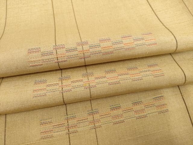 平和屋着物●上質な紬　段違い文様　正絹　逸品　AABE4155ck