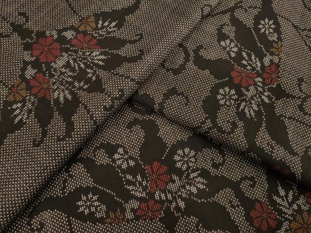 平和屋着物●本場大島紬　花唐草文　一元絣　正絹　逸品　AABE4161ck