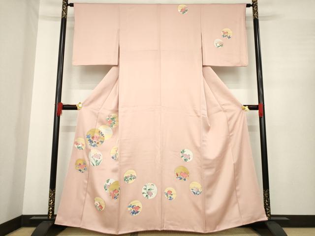 平和屋着物●訪問着　友禅　刺繍　花丸文　正絹　逸品　AABE4168ck