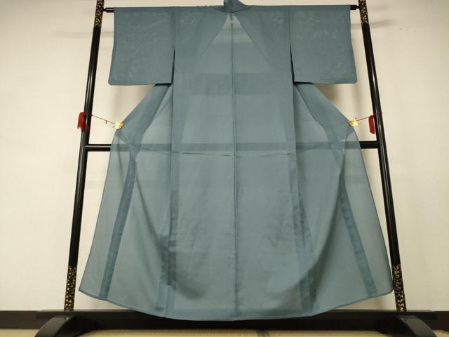 平和屋着物＊夏物　色無地　絽縮緬　湊鼠色　正絹　逸品　AABE4297jd