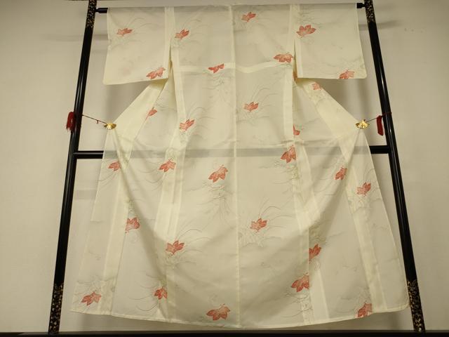 平和屋着物＊夏物　小紋　絽　花蝶文　洗える着物　AABE4389jd_1