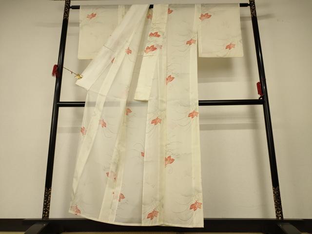 平和屋着物＊夏物　小紋　絽　花蝶文　洗える着物　AABE4389jd_2