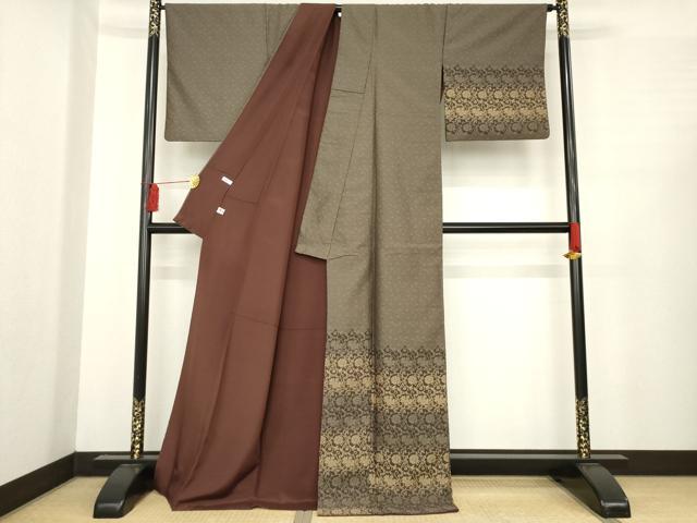 平和屋着物●お召　訪問着　花唐草文　正絹　逸品　AABE4421ck 平和屋着物○お召 訪問着 花唐草文 正絹 逸品 AABE4421ck