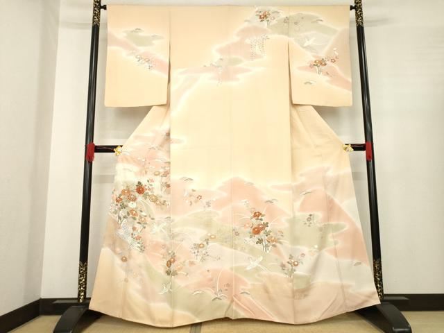平和屋着物●創業460年・千總　訪問着　駒刺繍　花鳥文　暈し染め　金彩　大丸扱い　正絹　逸品　AABE4431ck