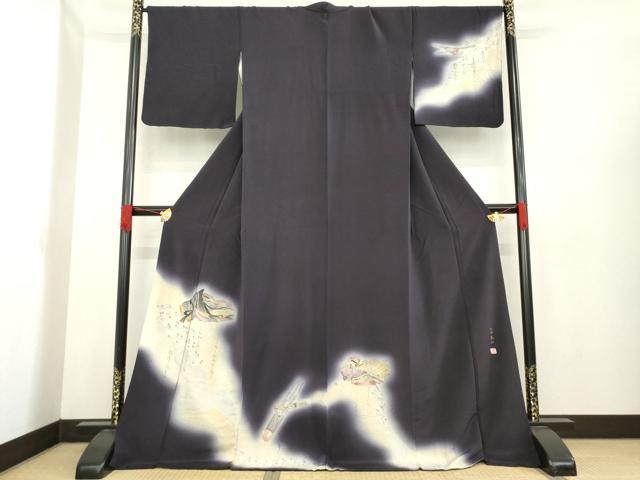 平和屋着物●加納義己　訪問着　手描き　女人楽器文　暈し染め　金銀彩　ロング丈　正絹　逸品　AABE4468ck