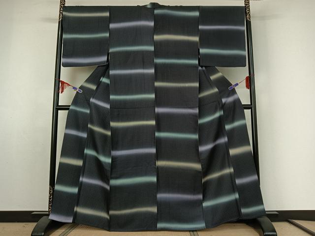 平和屋着物▽上質な小紋　単衣　横段文　暈し染め　正絹　逸品　AABE4680jh 平和屋着物▽上質な小紋 単衣 横段文 暈し染め 正絹 逸品 AABE4680jhの