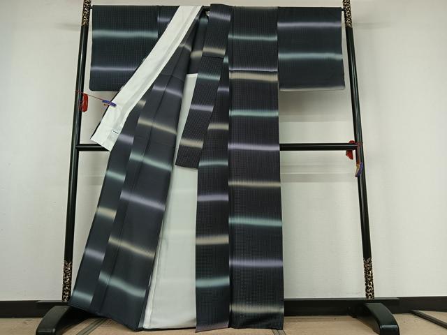 平和屋着物▽上質な小紋　単衣　横段文　暈し染め　正絹　逸品　AABE4680jh 平和屋着物▽上質な小紋 単衣 横段文 暈し染め 正絹 逸品 AABE4680jhの