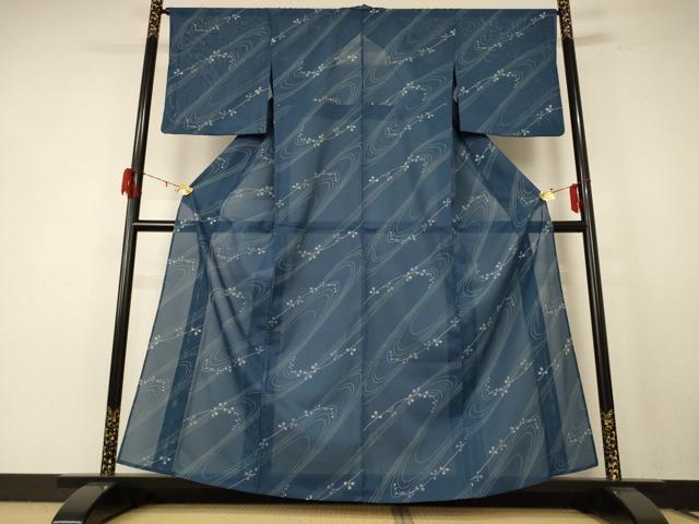 平和屋着物＊夏物　小紋　絽　流水葉文　洗える着物　AABE4689jd_1
