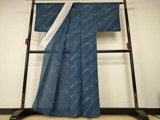 平和屋着物＊夏物　小紋　絽　流水葉文　洗える着物　AABE4689jd_2