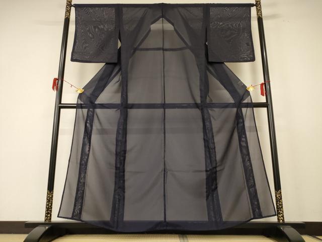 平和屋着物＊夏物　色無地　絽　黒紅色　洗える着物　AABE4698jd