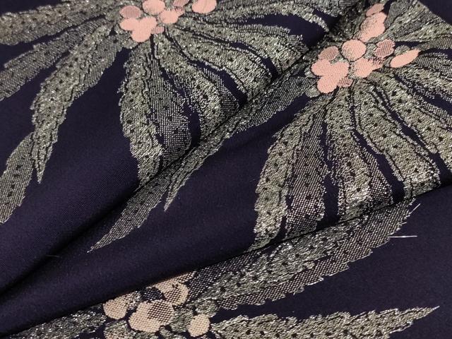 平和屋着物＊夏物　小紋　紗　舞花文　銀糸　正絹　逸品　AABE4708jd