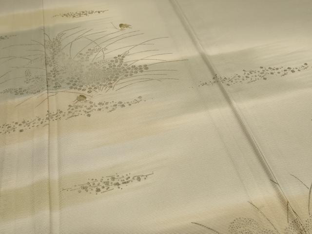 平和屋着物＊夏物　訪問着　絽　駒刺繍　草葉文　虫　暈し染め　銀彩　ロング丈　正絹　逸品　AABE4727jd_3