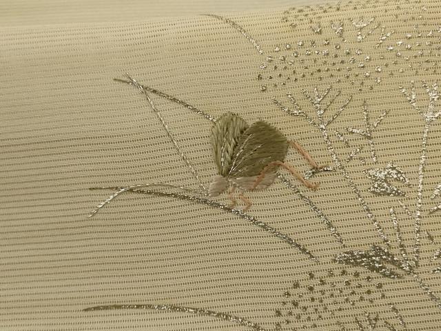 平和屋着物＊夏物　訪問着　絽　駒刺繍　草葉文　虫　暈し染め　銀彩　ロング丈　正絹　逸品　AABE4727jd_5