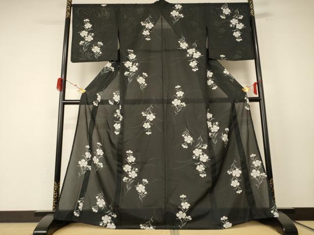 平和屋着物＊夏物　小紋　絽　草花文　洗える着物　AABE4769jd_1