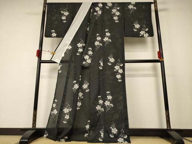 平和屋着物＊夏物　小紋　絽　草花文　洗える着物　AABE4769jd_2