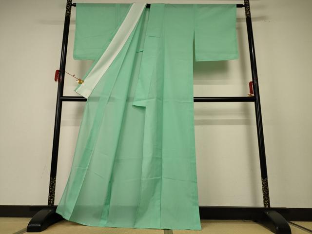 平和屋着物＊夏物　色無地　絽　若緑色　洗える着物　AABE4779jd_1