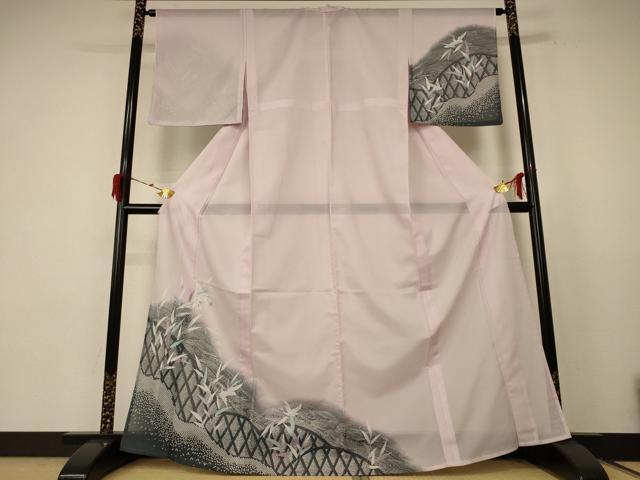 平和屋着物＊夏物　訪問着　絽　流水舞鶴文　洗える着物　AABE4797jd