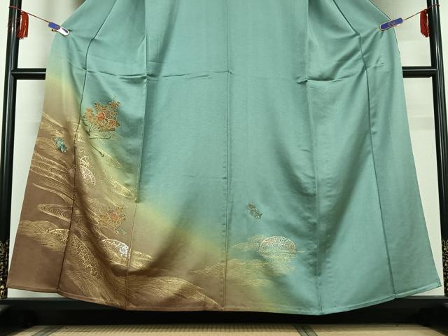 平和屋着物▽訪問着 単衣 中国三大刺繍 汕頭刺繍 スワトウ刺繍 扇面花